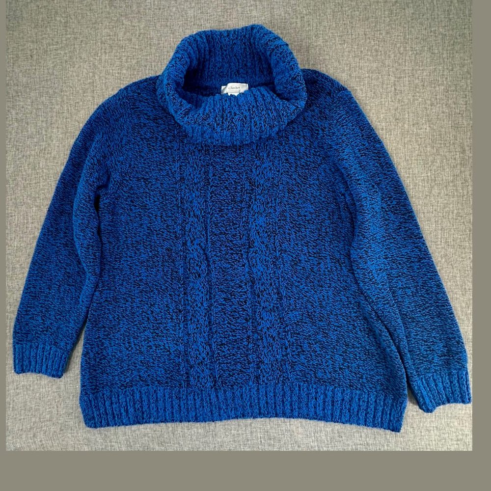 CJ Banks Cozy Sweater Blue‎ Plus 1X Turtleneck Long Sleeve Cotton & Polyester